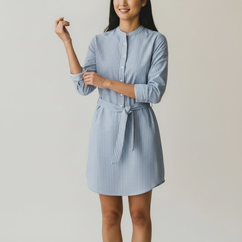 MICHAEL Michael Kors Cotton Striped Shirtdress Chambray SM BLUE & WHITE STRIPE